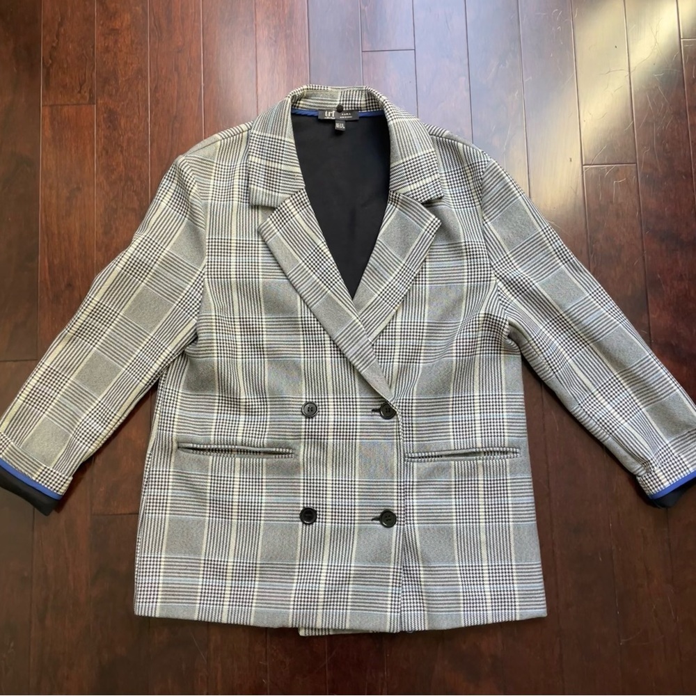 Zara Women’s Blazer Plaid Size S-M Gray Black Blue